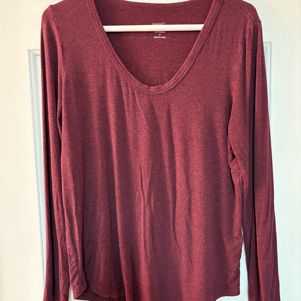 Market & Spruce Red Fitted Long Sleeve T-Shirt